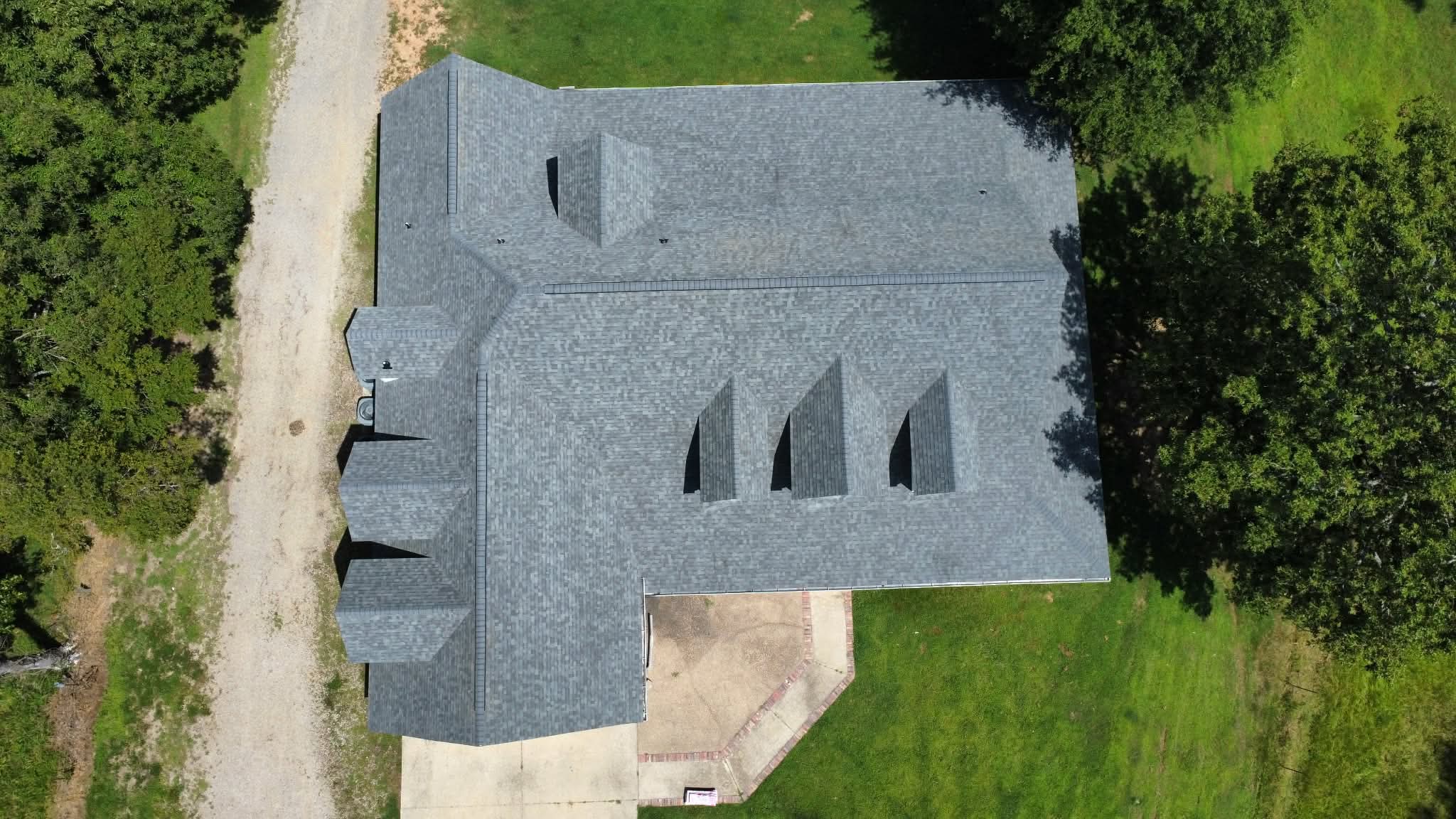 Completed shingle roof aerial view