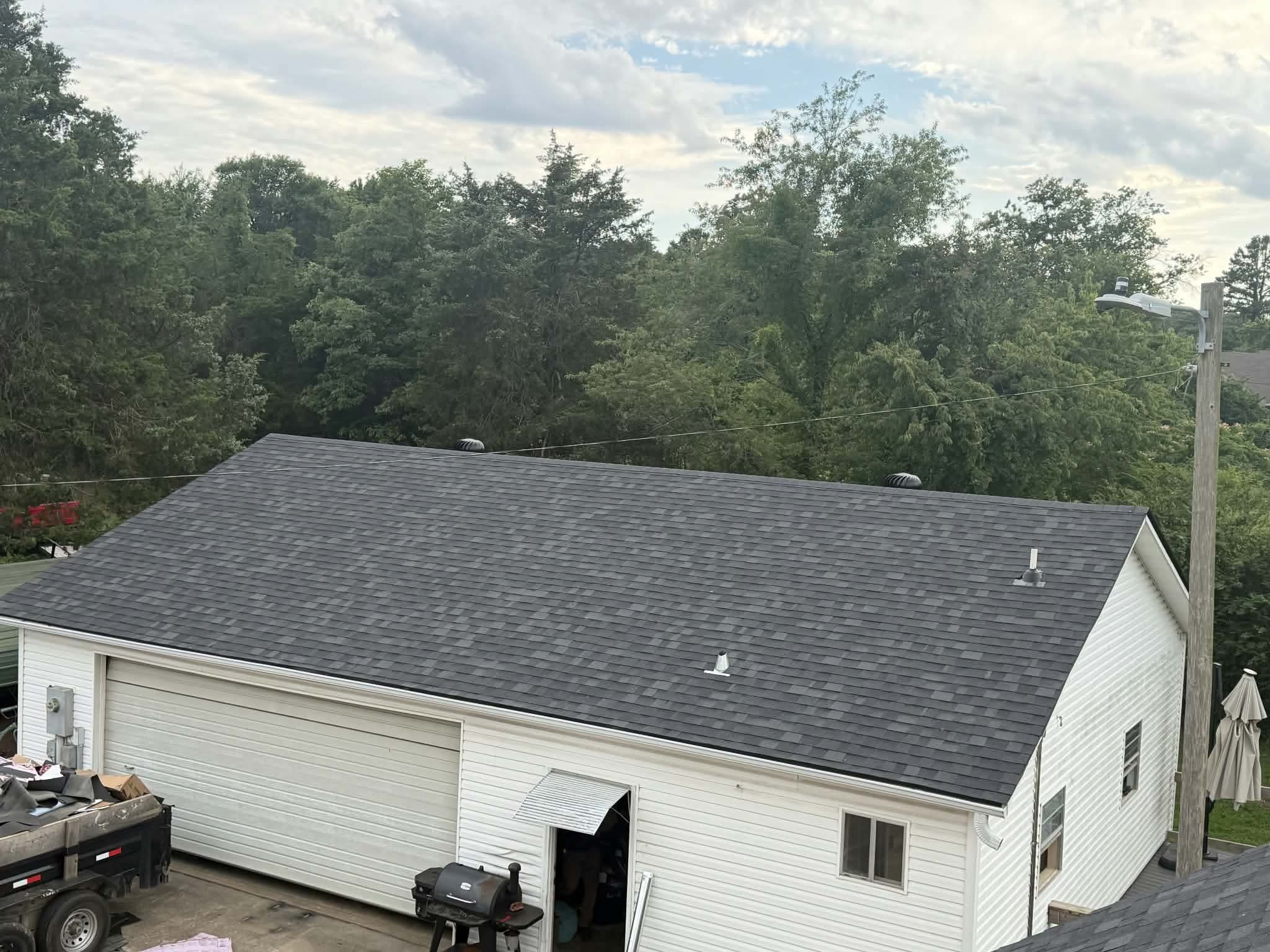 Finished garage shingle roof